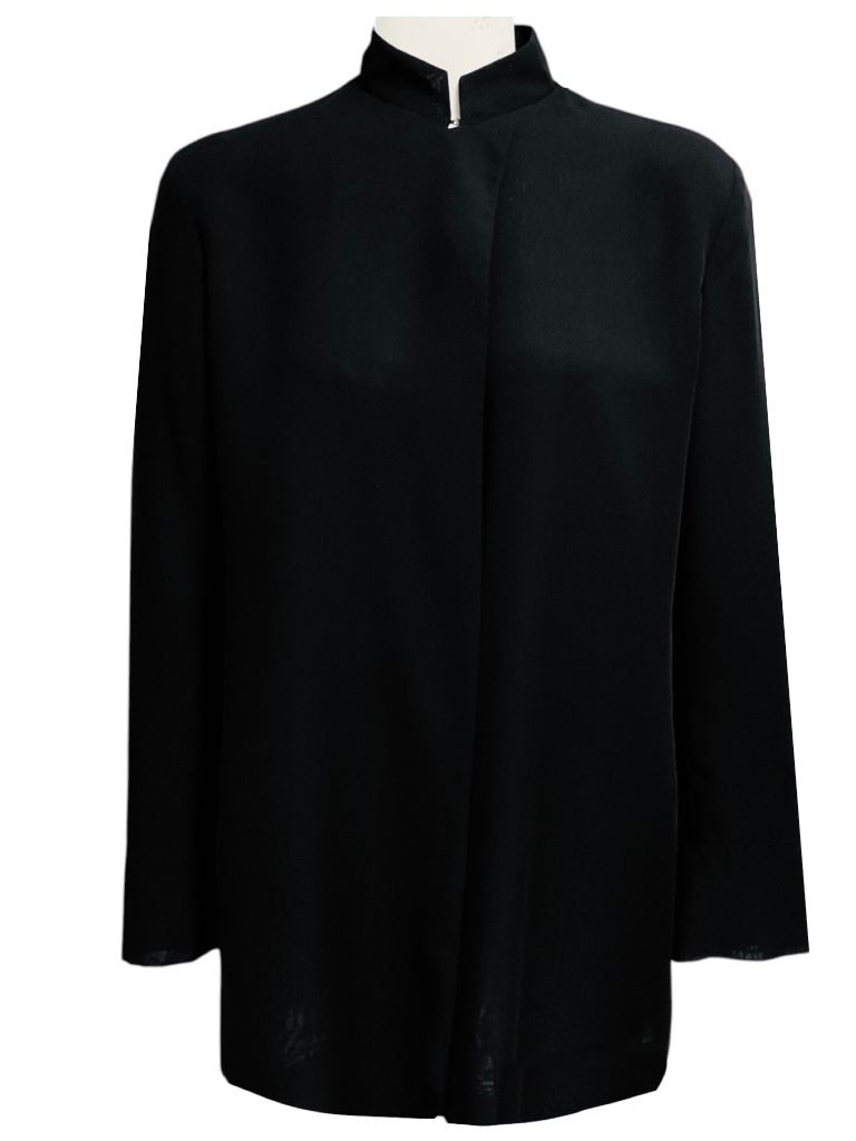 Jil Sander Black Mandarin Collar Sheer Crepe Jacket